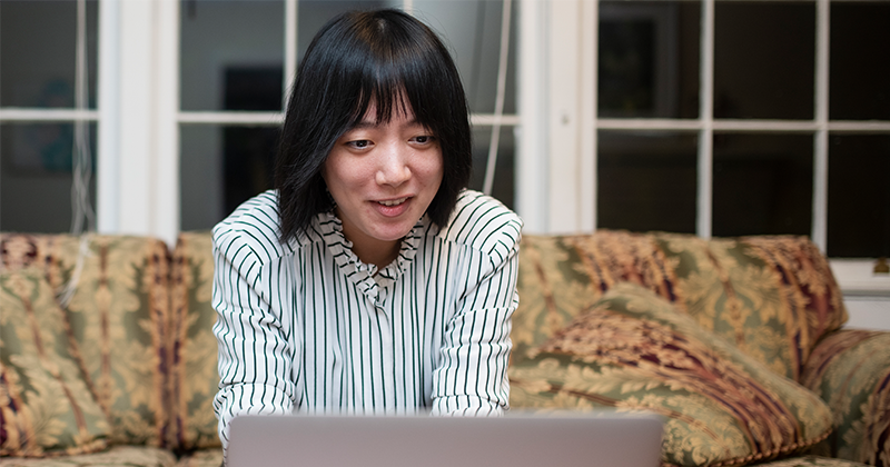 business woman taking a video call