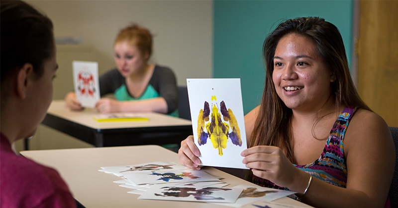 psychology student doing image tests in classroom