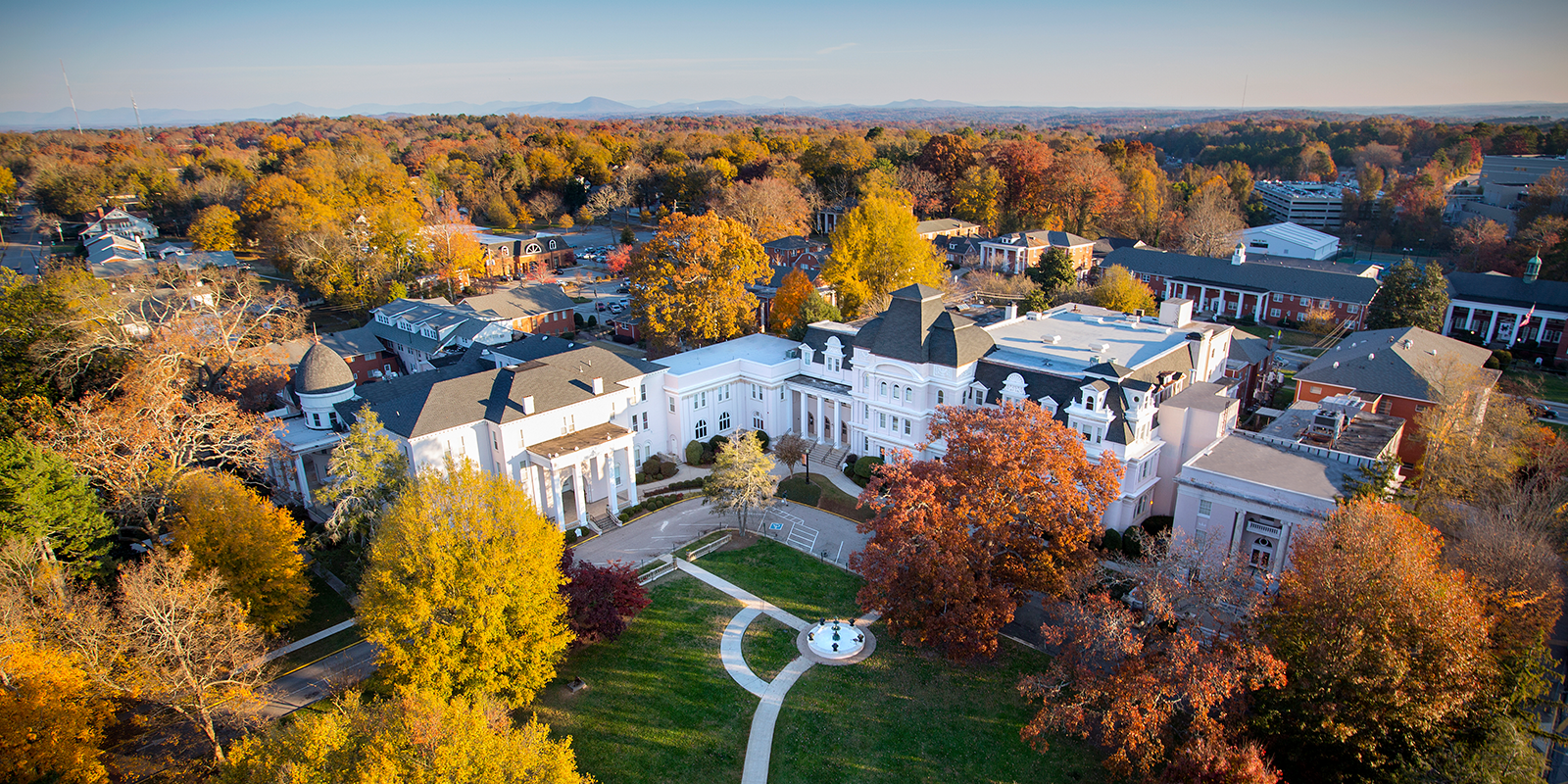 drone image overlooking Brenau university campus